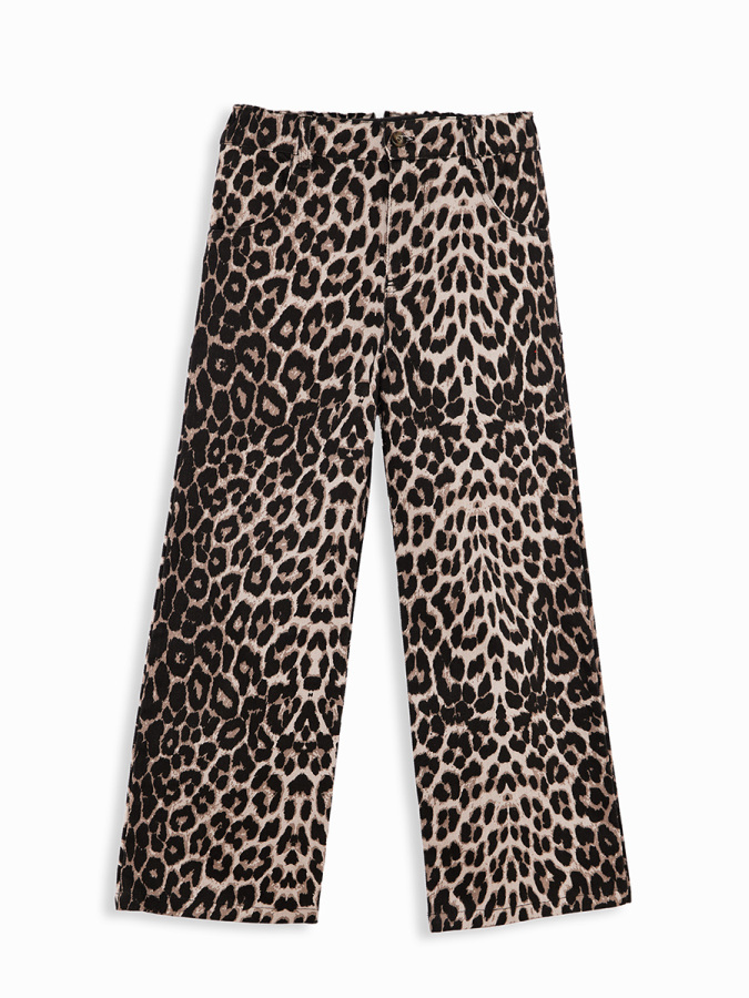 Leopar Desenli Kız Çocuk Gabardin Pantolon - 3