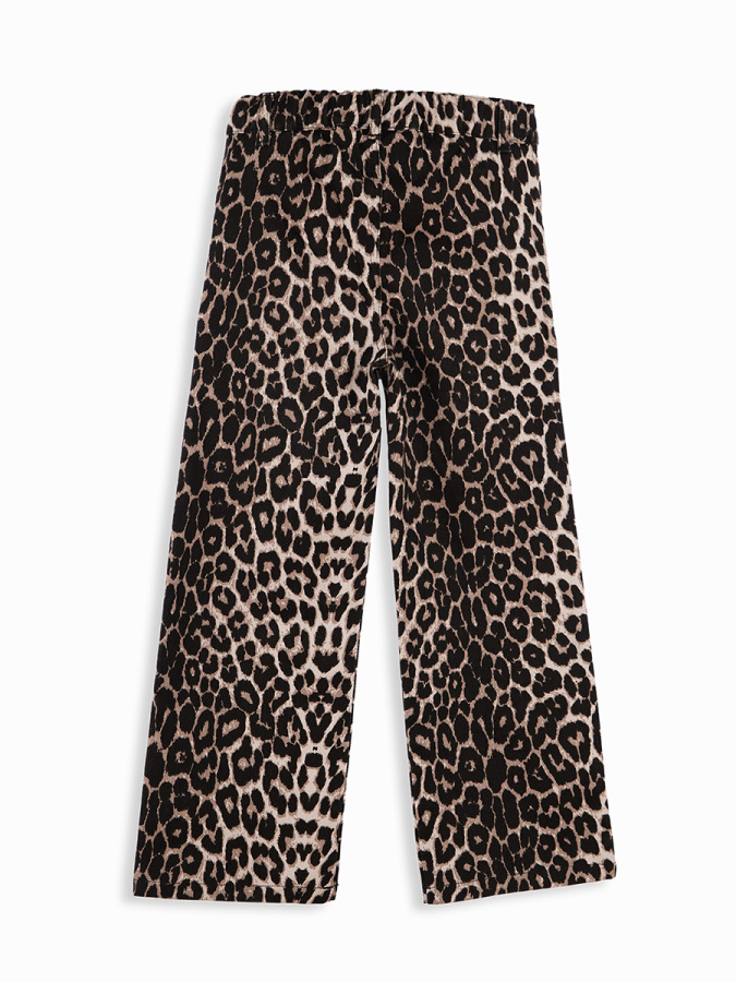 Leopar Desenli Kız Çocuk Gabardin Pantolon - 4