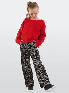 Leopar Desenli Kız Çocuk Gabardin Pantolon - Denokids