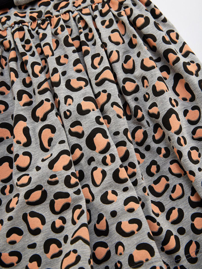 Leopar Desenli Gri Kız Çocuk Elbise - 2