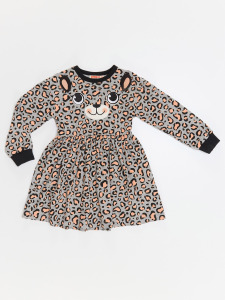 Leopar Desenli Gri Kız Çocuk Elbise - 4