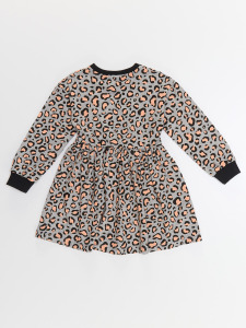Leopar Desenli Gri Kız Çocuk Elbise - 5