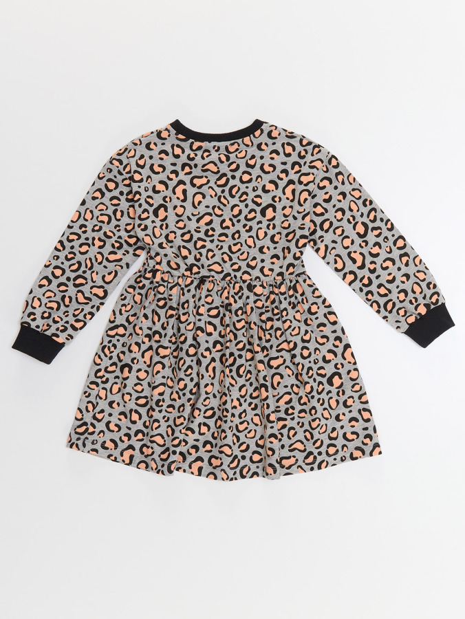 Leopar Desenli Gri Kız Çocuk Elbise - 5
