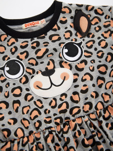 Leopar Desenli Gri Kız Çocuk Elbise - 6