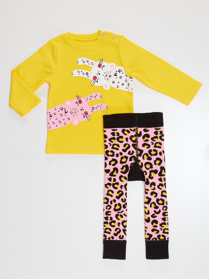 Leopar Kız Bebek T-shirt Tayt-Pantolon Takım - 4