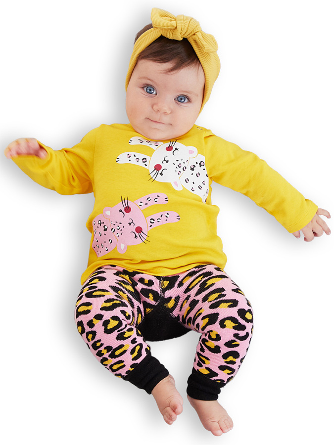 Leopar Kız Bebek T-shirt Tayt-Pantolon Takım - 3