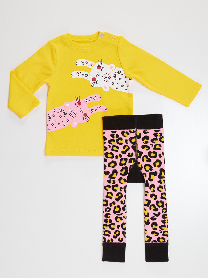 Leopar Kız Bebek T-shirt Tayt-Pantolon Takım - 5