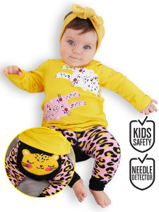 Leopar Kız Bebek T-shirt Tayt-Pantolon Takım - Denokids