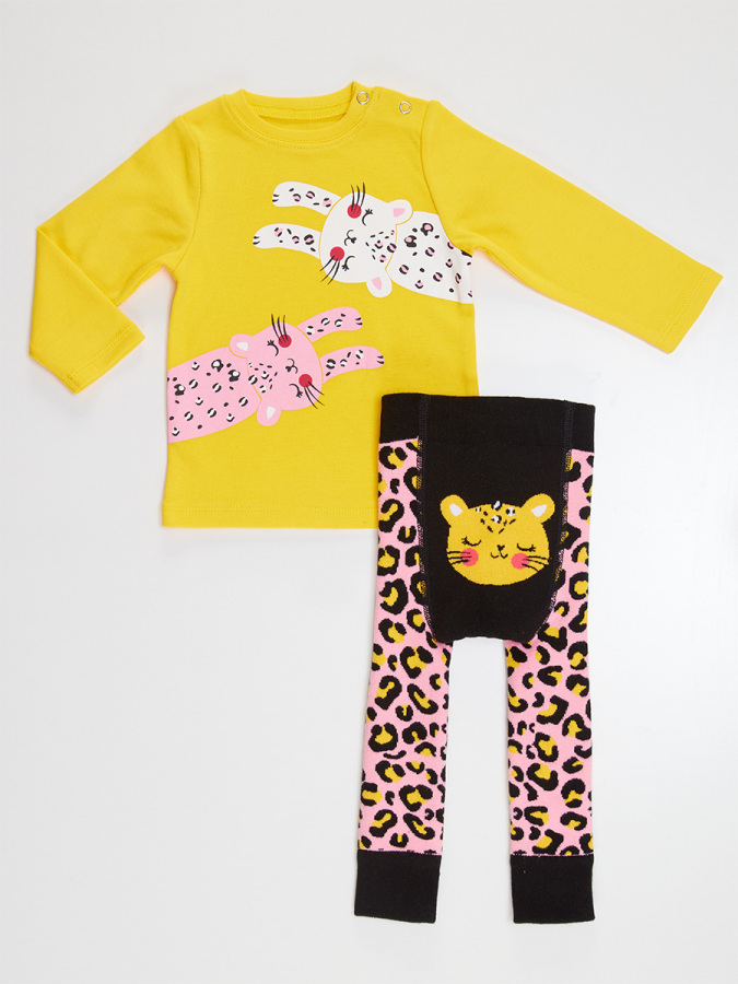 Leopar Kız Bebek T-shirt Tayt-Pantolon Takım - 5