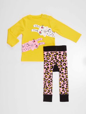 Leopar Kız Bebek T-shirt Tayt-Pantolon Takım