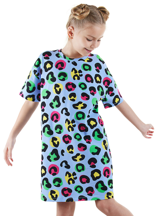 Leopar Kız Çocuk Oversize Elbise - 1