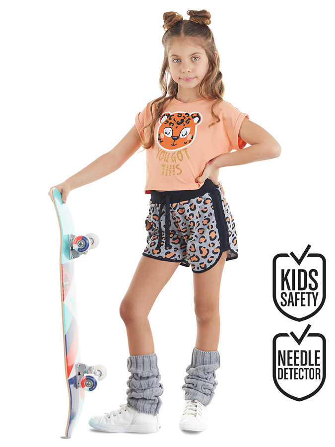 Leopar Kız Çocuk Crop Top Şort Takım - 1