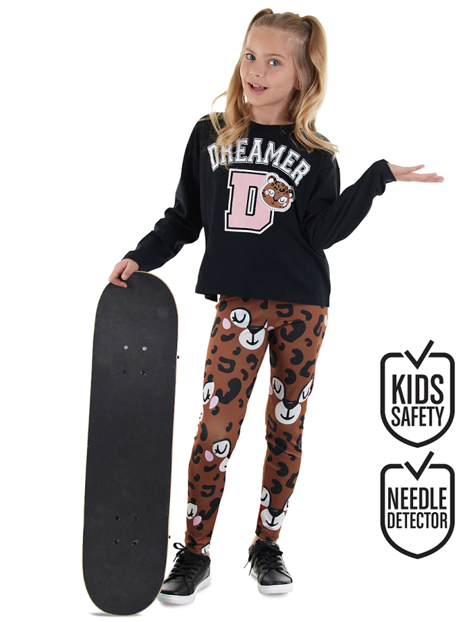 Leopar Kız Çocuk T-shirt Tayt Takım - 1
