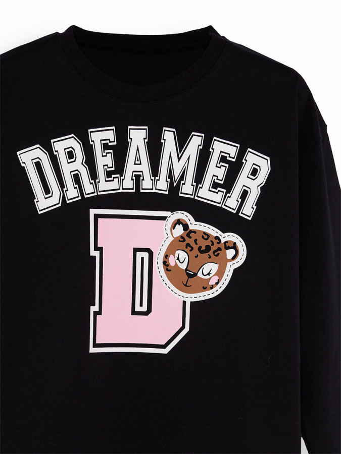 Kız Çocuk Kışlık Leopar Desenli Pamuklu Siyah Uzun Kollu Crop T-Shirt Tayt Takımı 5-10 Yaş - 5