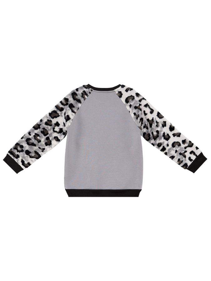 Kız Çocuk Kışlık Leopar Desenli Peluş Gri Uzun Kollu Sweatshirt 3-8 Yaş - 4