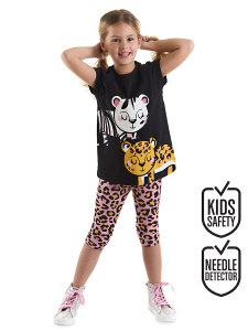 Leopar ve Zebra Kız Çocuk Yazlık Tunik T-shirt Tayt Takım - MSHB&G