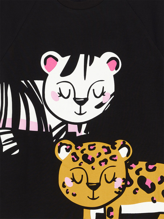 Leopar ve Zebra Kız Çocuk Yazlık Tunik T-shirt Tayt Takım - 8