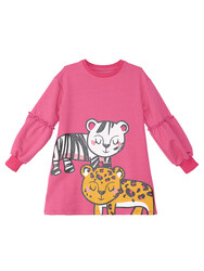Leopar Zebra Kız Çocuk Pembe Elbise - Thumbnail
