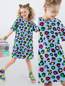 Leopard Girl Oversize Blue Dress - Denokids