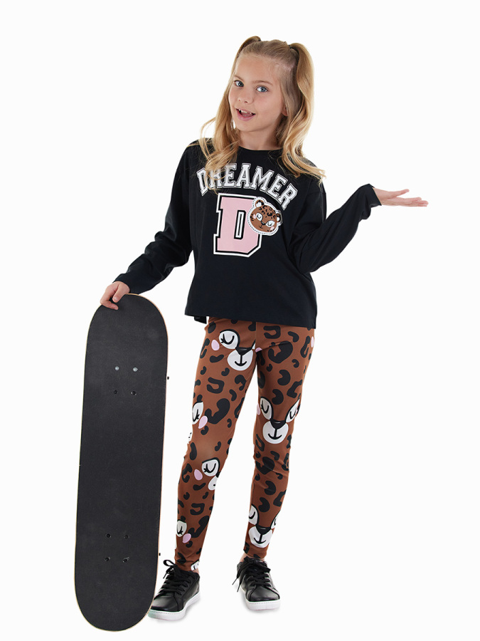 Leopard Girl T-shirt Leggings Set - 1