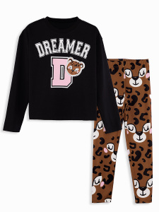 Leopard Girl T-shirt Leggings Set - 3