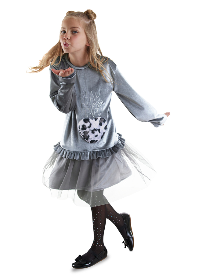 Leopard Grey Velvet Tulle Girl Dress - 1