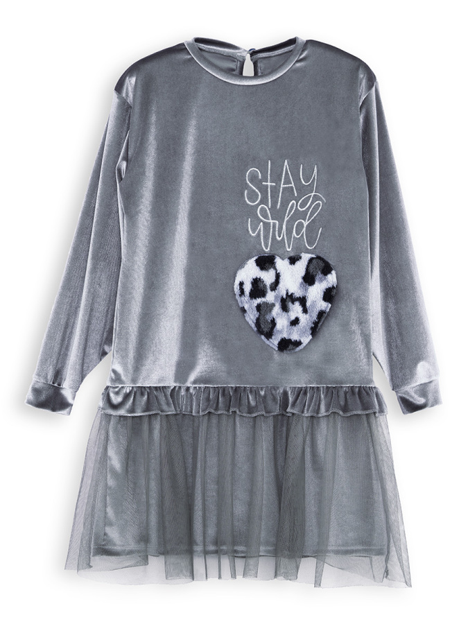 Leopard Grey Velvet Tulle Girl Dress - 3