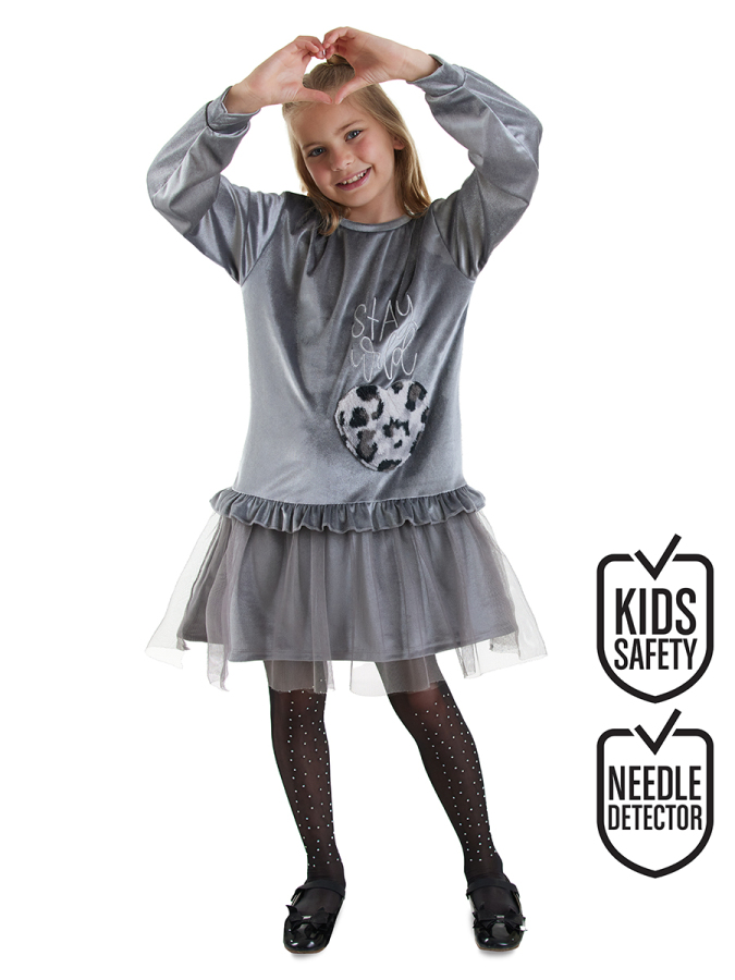 Leopard Grey Velvet Tulle Girl Dress - 1