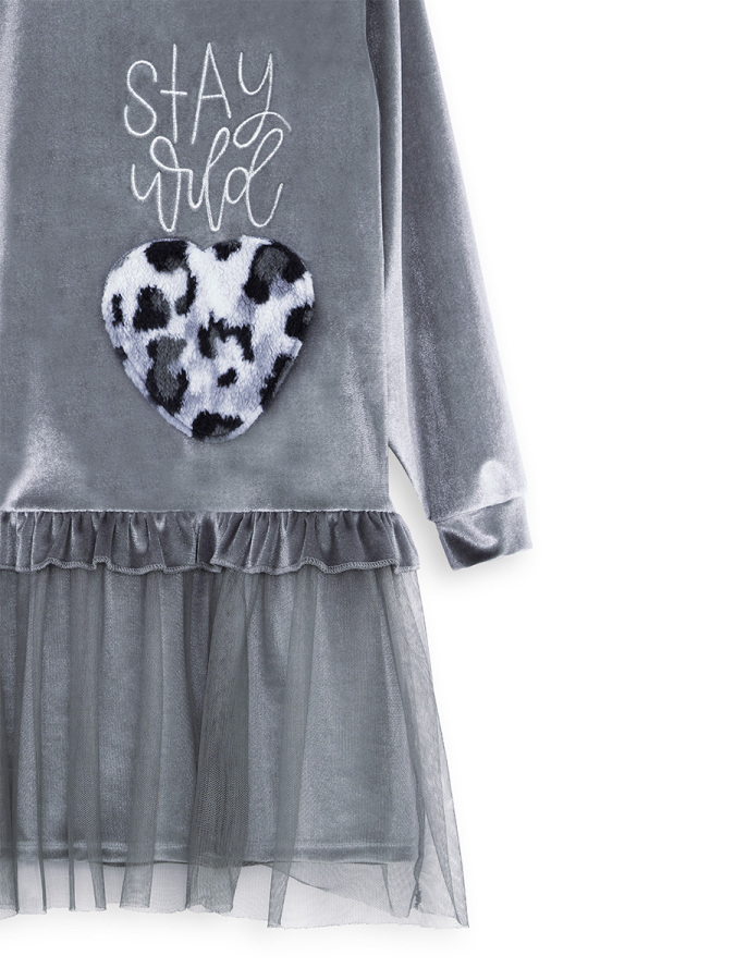 Leopard Grey Velvet Tulle Girl Dress - 5