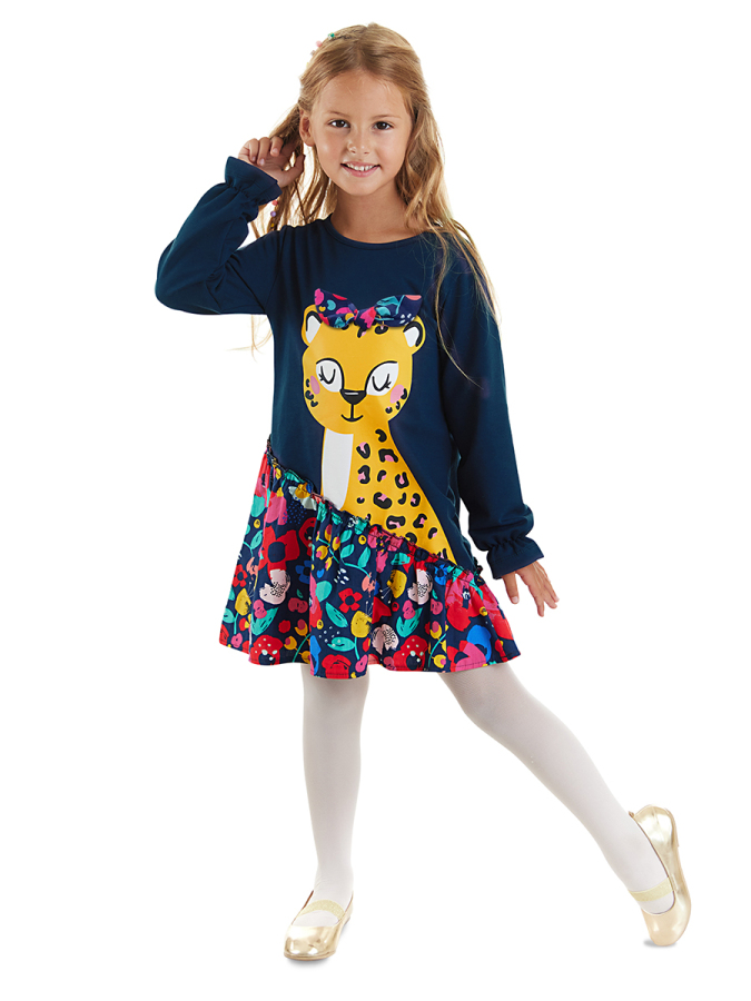 Leopard Navy Blue Girl Dress - 1