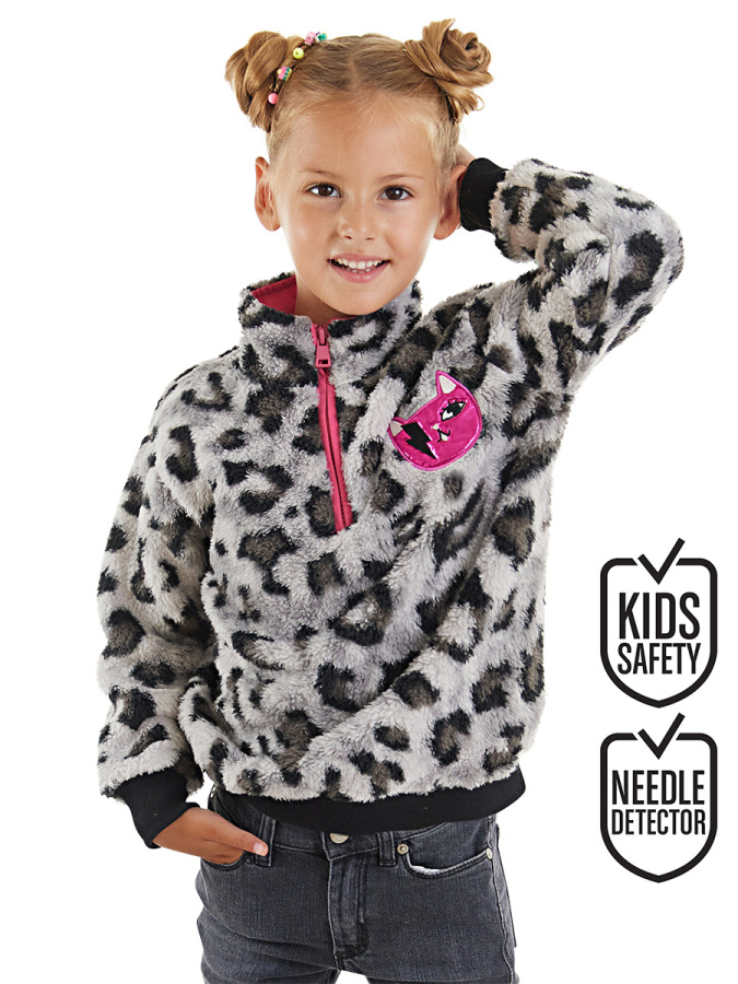Leoparlı Kız Çocuk Peluş Sweatshirt - 1