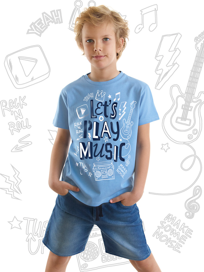Let's Play Lacivert Erkek Çocuk Yazlık T-shirt Denim Şort Takım - 1