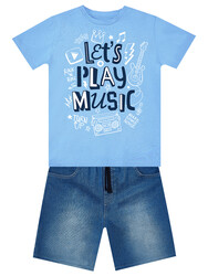 Let's Play Erkek Çocuk T-shirt Denim Şort Takım - Thumbnail