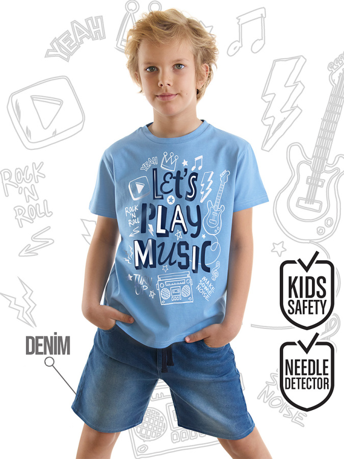 Let's Play Lacivert Erkek Çocuk Yazlık T-shirt Denim Şort Takım - 1