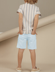 Light Blue Linen Flat-Front Boy Shorts - Thumbnail