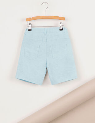 Light Blue Linen Flat-Front Boy Shorts