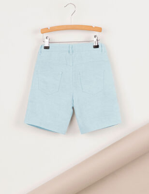 Light Blue Linen Flat-Front Boy Shorts - 3