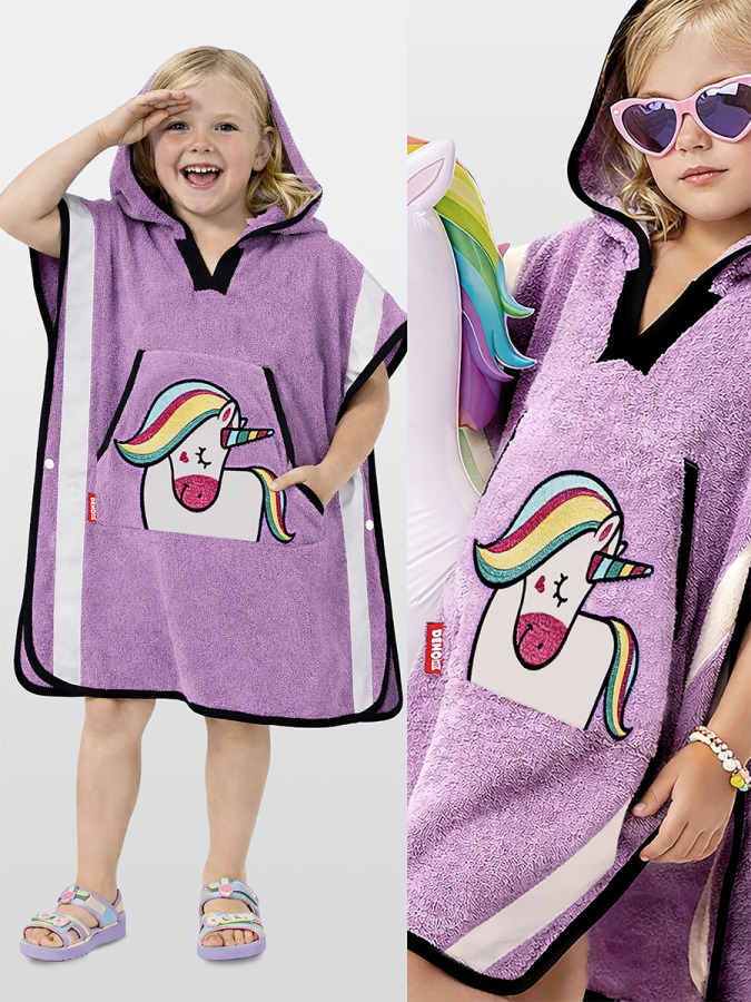 Lila Unicorn Kız Çocuk Panço Bornoz - 1