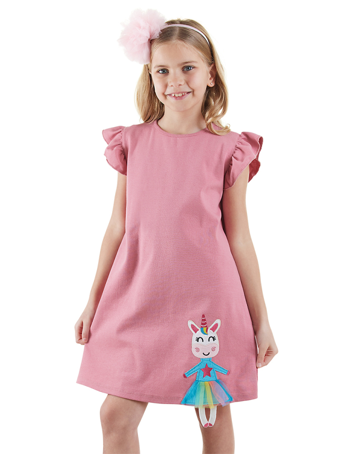Lilycorn Kız Çocuk Pembe Yazlık Elbise - 1