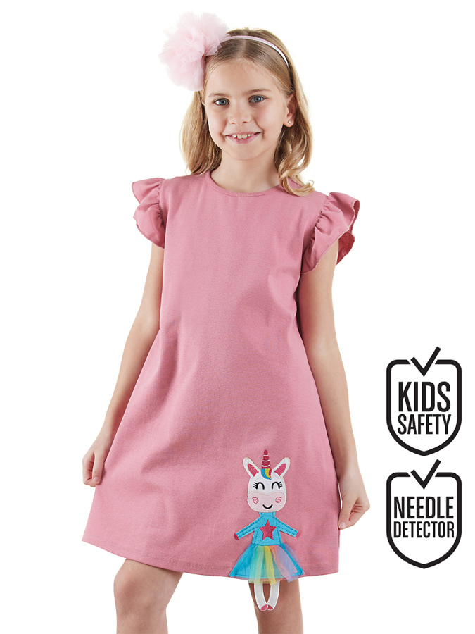 Lilycorn Kız Çocuk Pembe Yazlık Elbise - 1