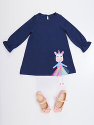 Lilycorn Lacivert Kız Çocuk Elbise - Thumbnail