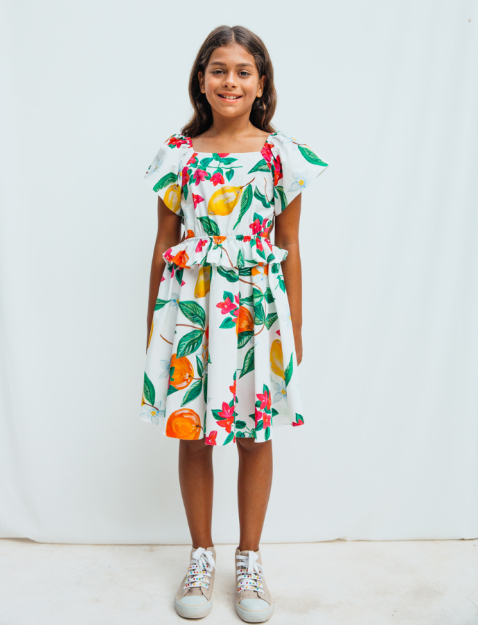 Limon Desenli Kız Çocuk Elbise - 1