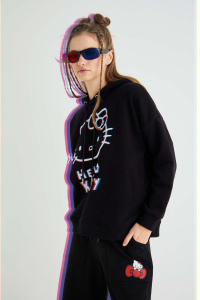 Lisanslı Baskılı 3D Kapüşonlu Kalın Sweatshirt - 3