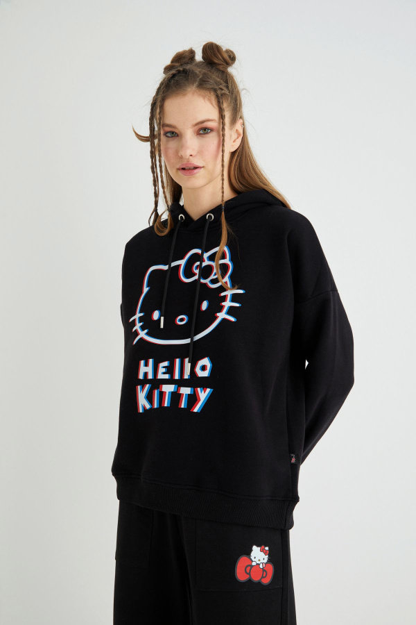 Lisanslı Baskılı 3D Kapüşonlu Kalın Sweatshirt - 5