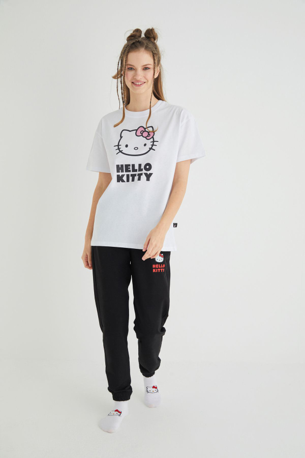 Lisanslı Baskılı Basic Beyaz T-shirt Kalıp Pamuk - 3