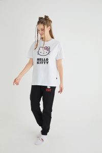 Lisanslı Baskılı Basic Beyaz T-shirt Kalıp Pamuk - 4
