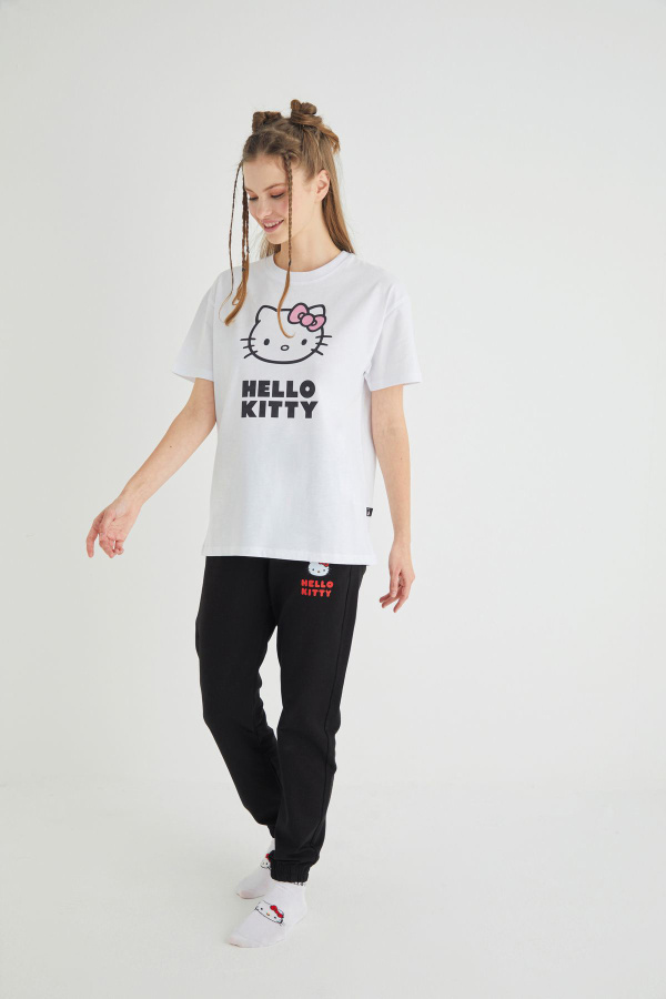 Lisanslı Baskılı Basic Beyaz T-shirt Kalıp Pamuk - 4