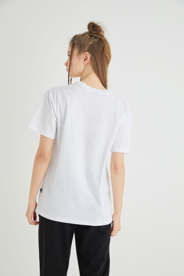 Lisanslı Baskılı Basic Beyaz T-shirt Kalıp Pamuk - 5