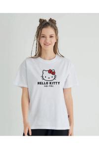Lisanslı Baskılı Basic Beyaz T-shirt Relaxed Kalıp - Hello Kitty
