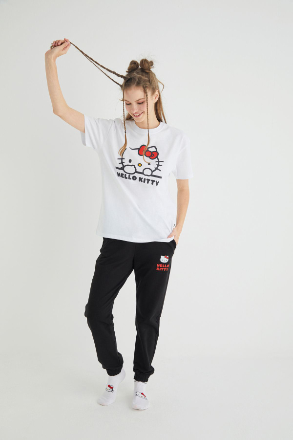 Lisanslı Baskılı Basic Beyaz T-shirt Relaxed - 3